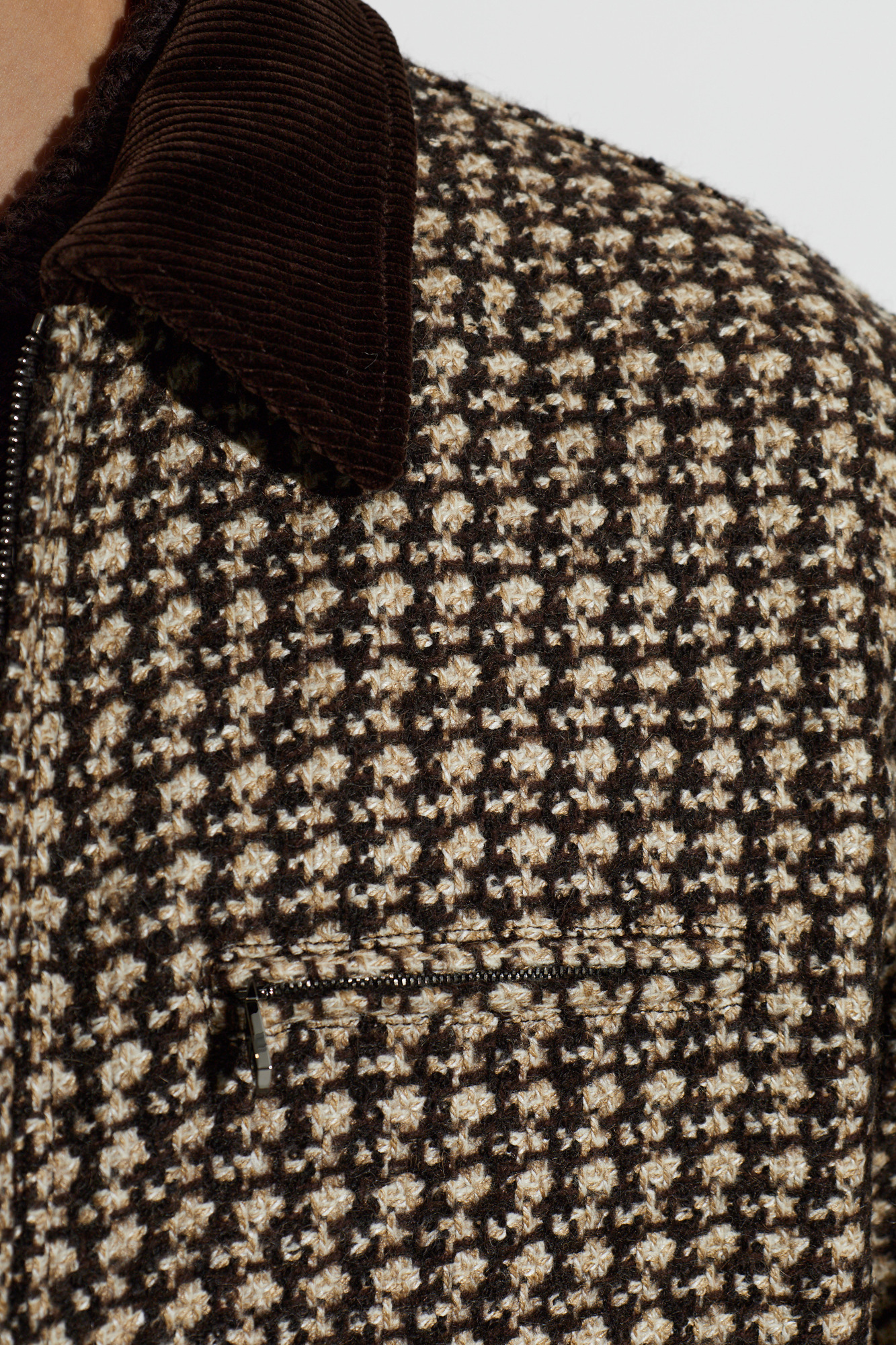 Dolce & Gabbana Brown Houndstooth Wool Jacket with Corduroy Collar